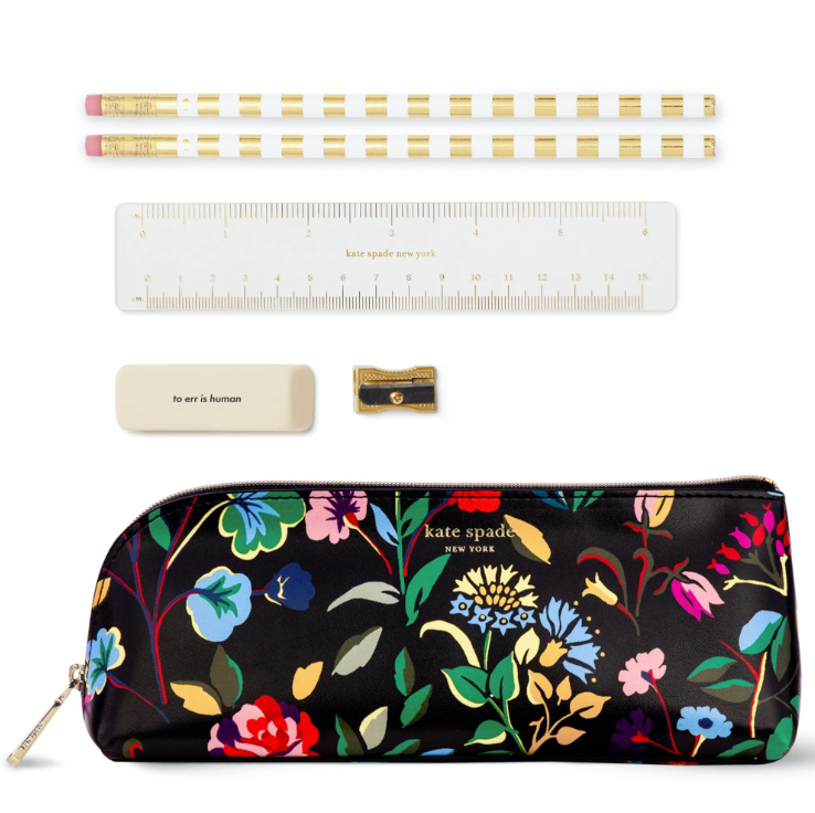 Kate Spade New York Adventure Stripe Pencil Case with Supplies