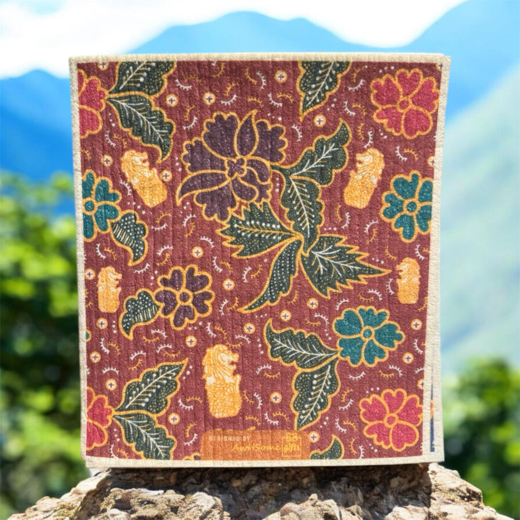 Resuable Sponge Cloth - Batik Red | Eco Friendly Kitchen Towel – Hyggerium
