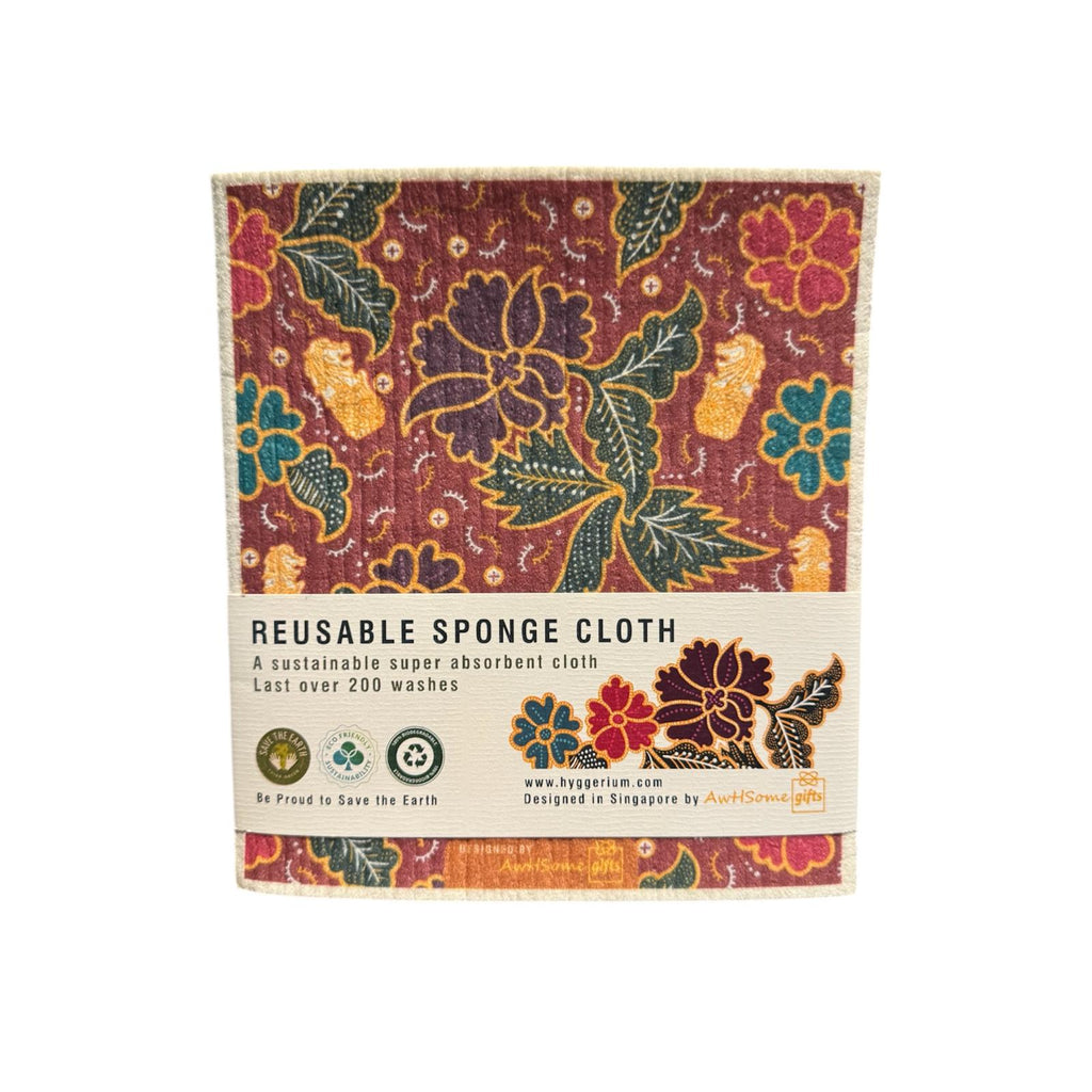 Resuable Sponge Cloth - Batik Red | Eco Friendly Kitchen Towel – Hyggerium