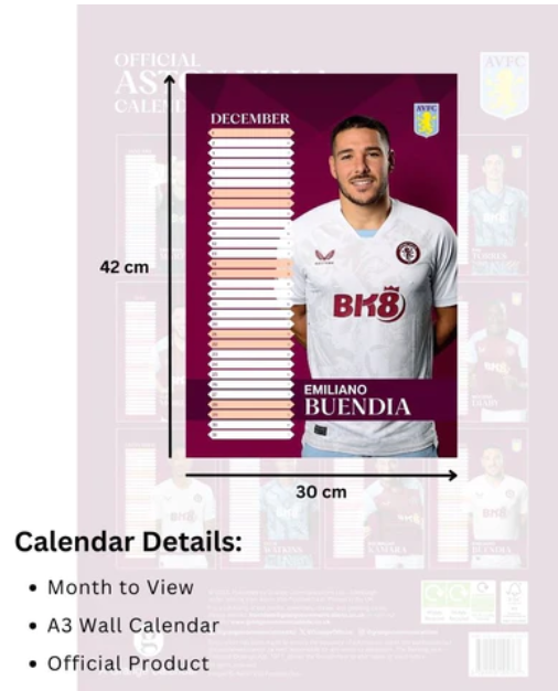 Aston Villa Fc 2024 A3 Calendar Danilo Calendars Hyggerium