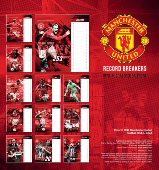 Manchester United FC 2024 Desk Easel Calendar Danilo Calendars